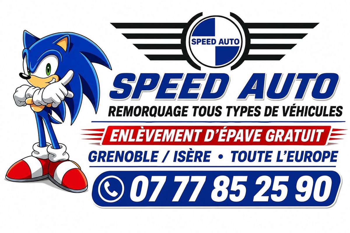 Speed Auto — remorquage tous types de véhicules — enlèvement d'épave gratuit — Grenoble / Isère — Toute l'Europe — 07 77 85 25 90